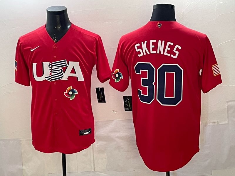 Men 2026 World Cub USA #30 Skenes Red Nike MLB Jersey style 004
